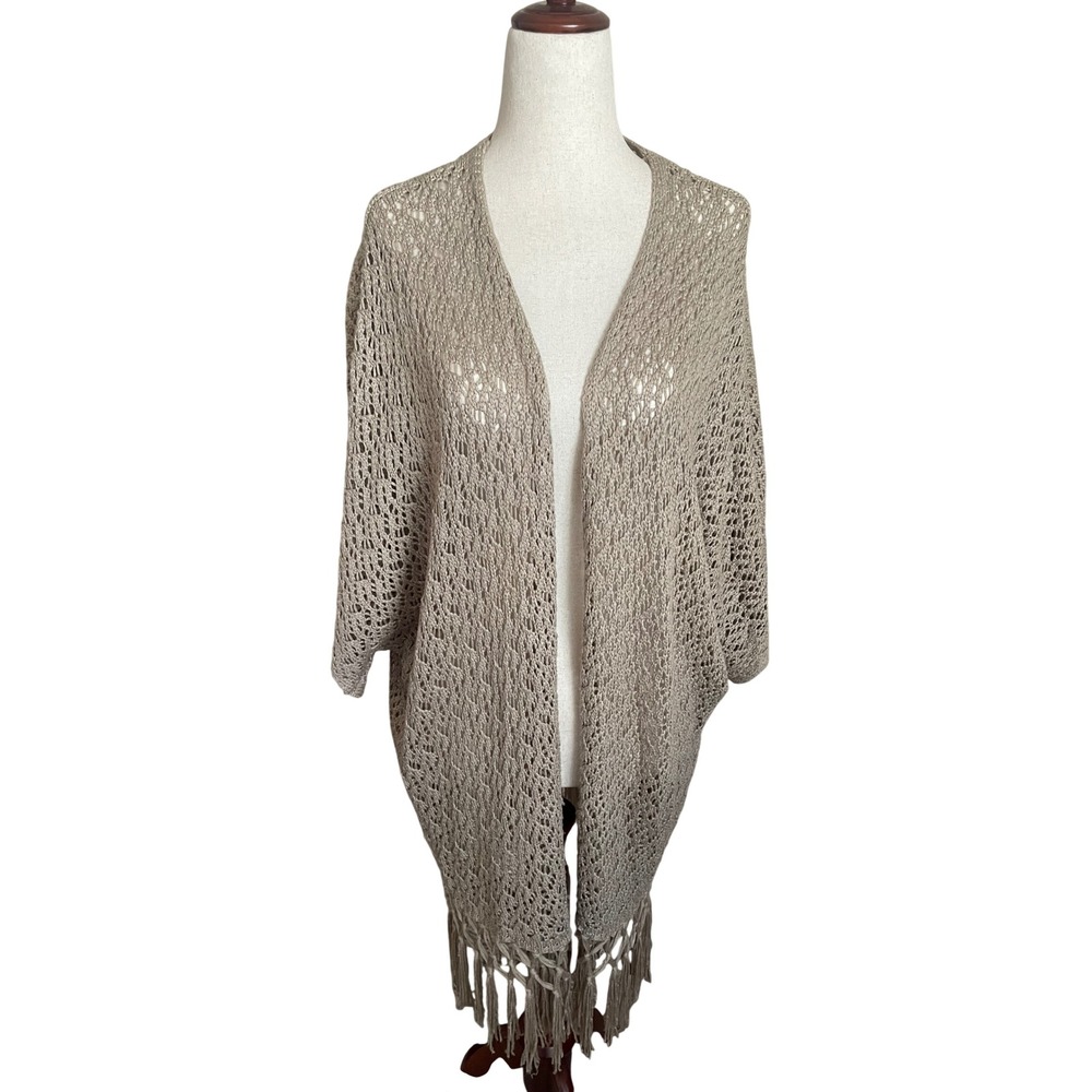 Oversized Crochet Open Knit Fringe Cardigan Small Festival Boho Country Cowgirl
